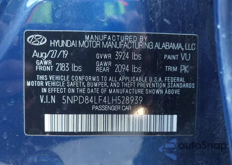 2020 Hyundai Elantra Limited from USA, damaged, VIN 5NPD84LF4LH528939